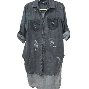 Distressed Denim Button Up Shirt